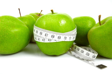 Green apples measured  the meter, sports apples