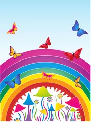 Poster Magische Welt Fantasieschmetterlinge und Regenbogen