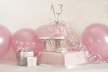 Pink 13th birthday cake