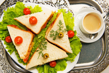 Eating on the run. Fresh and tasty home-made canape sandwiches
