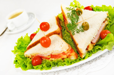 Eating on the run. Fresh and tasty home-made canape sandwiches
