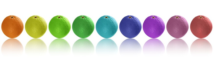 ligne d'oranges fruits multicolores