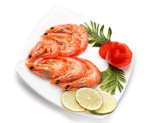 The boiled tiger shrimps