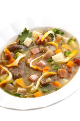 Vegetable soup with mushrooms and pork