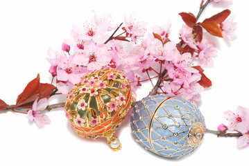 Two EGG BOXes FOR JEWELLERY and cherry blossom.