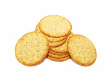 Salted crackers iolated on the white.