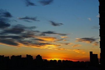 sunset, cloud and city