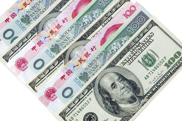 Fototapeta na wymiar Chinese RMB, American dollars and Polish zlotych