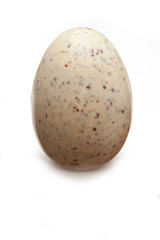 Chocolate easter egg isolated on a white studio background.