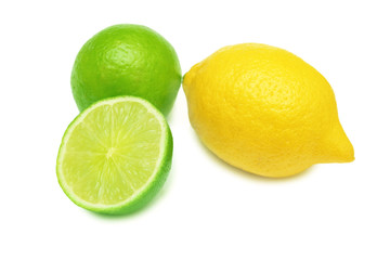 Lemon and lime isolated on white.