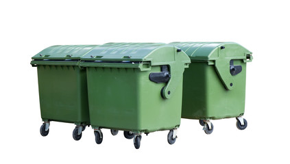 Four green garbage containers
