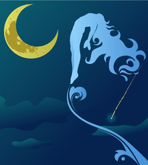 Woman flying in night sky
