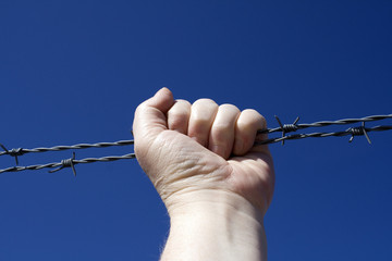 fist and barbed wire