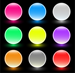 Set of beautiful glass buttons on black background
