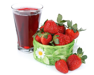 Fresh strawberry and juice glass