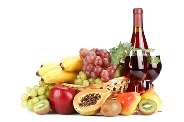 Fresh fruits and wine