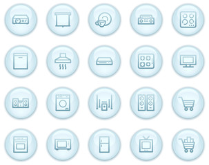 Home appliances web icons, light blue circle buttons series