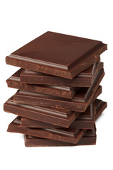Stack of dark chocolate isolated