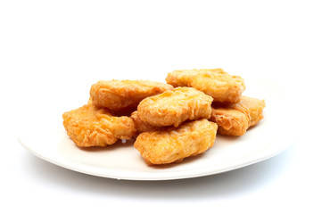 the chicken nuggets on white background