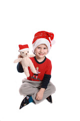 boy and bear like Santa