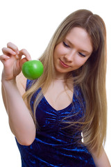 girl with a green apple