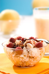 soft cheese with raspberry and red jam