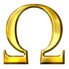 3D Golden Greek Letter Omega - obrazy, fototapety, plakaty