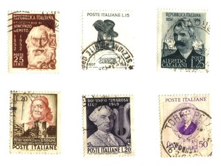 Italy, old stamps with famous men
