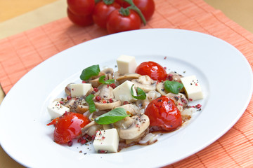 Salat mit Champignons,Tomaten und Käse