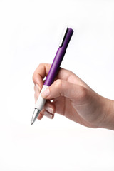 Mulher de negócios escrevendo com uma bonita caneta