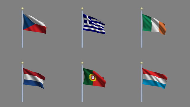 Set of six country flags with alpha matte