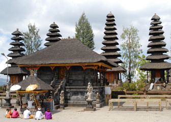 Religion ceremony at a Batur Temple. Bali, Indonesia