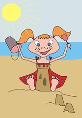 Obraz na płótnie Canvas small girl playing on the beach