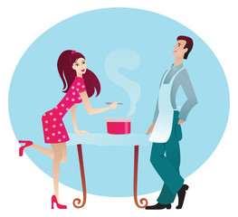 Boy and girl in the kitchen