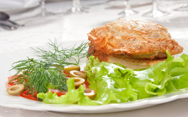 vegetable salad with backed meat on plate copy