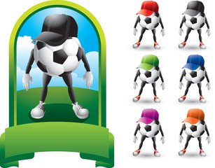 Fototapeta na wymiar Soccer ball cartoon characters with hats
