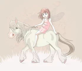 Foto op Plexiglas Pony Schattige kleine fee op een paard
