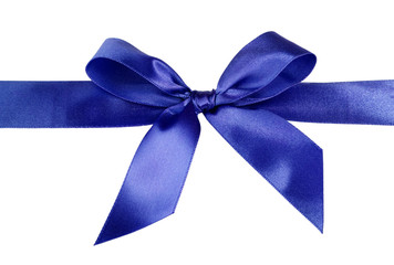 gift satin blue ribbon bow on white background