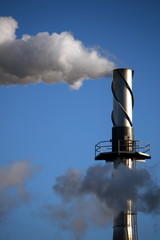 Tall Smokestack, Billowing Smoke, Air Pollution