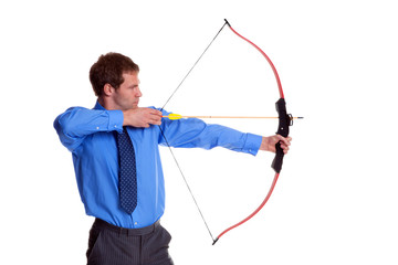Businessman bow and arrow side view