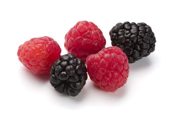 blackberries and raspberries isolated