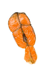Smoked salmon isolated on white.