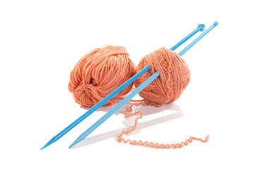 Knitting spokes with ball of wool isolated