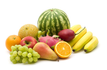 fresh fruits on white background