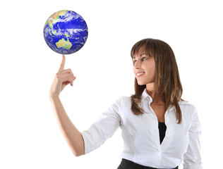 Business Woman with Globe