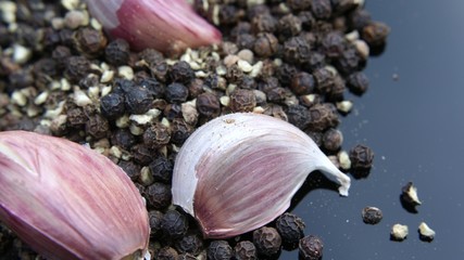 Peppercorns and garlic