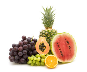 fresh fruits on white background