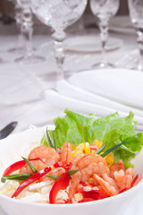 salad with prawns and corn with goblets