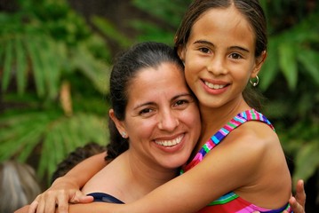 Beautiful Hispanic mother and daughter
