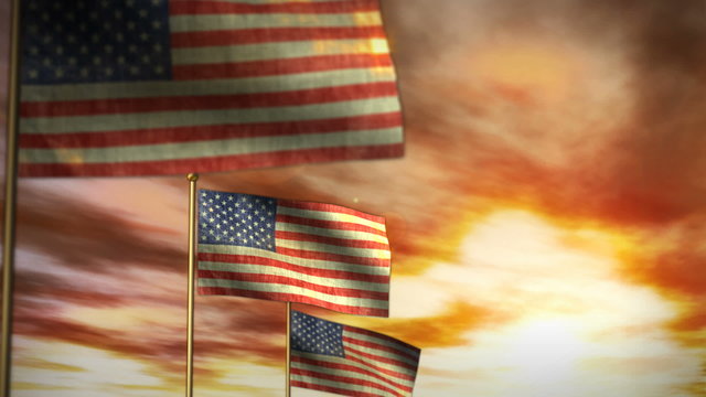 American Flags against Sunset Time lapse (1043)